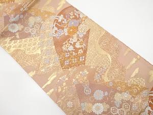 山並に花唐草・古典柄織り出し袋帯